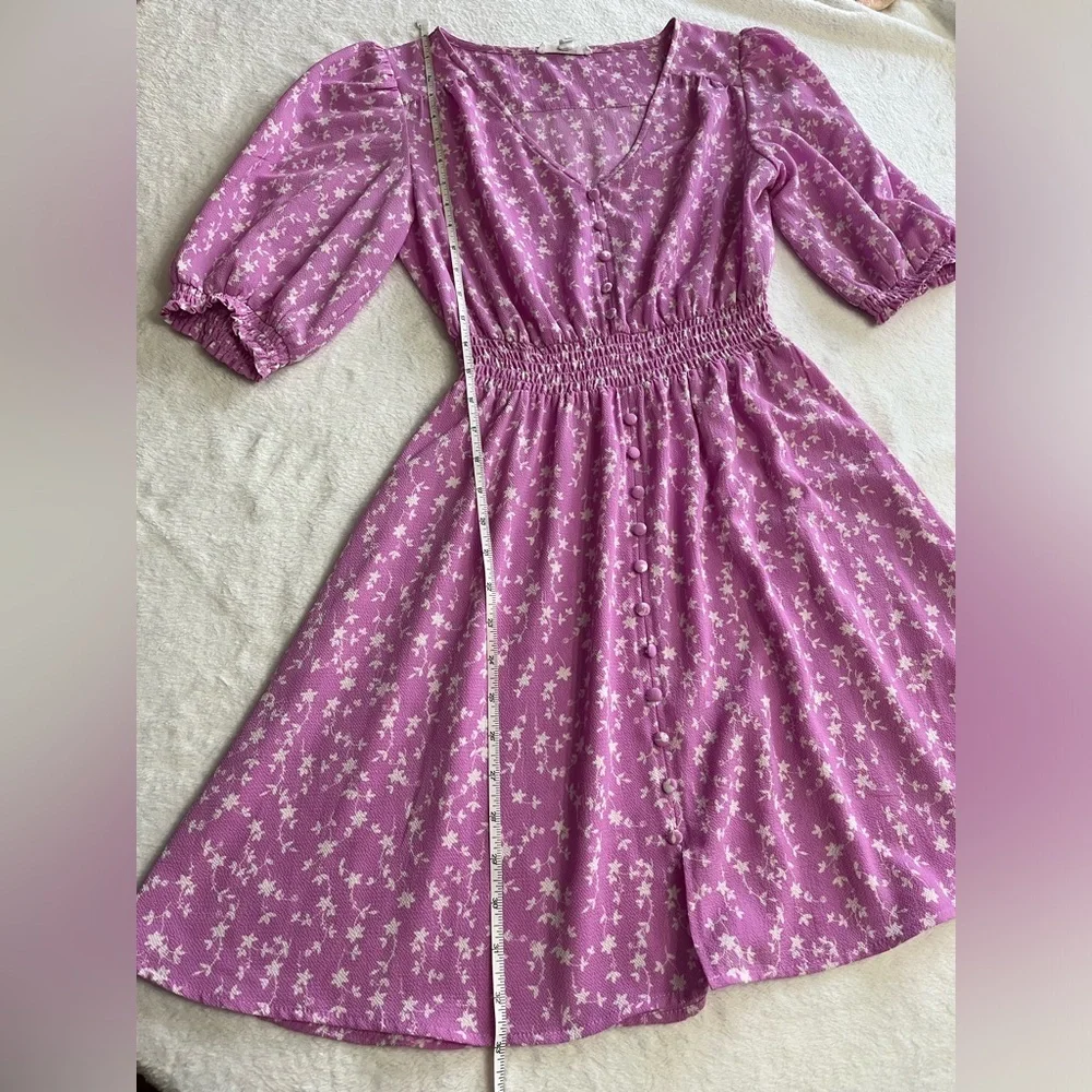 BB Dakota Steve Madden size XS Your Always Dress lavender floral puff sleeve - Picture 13 of 14
